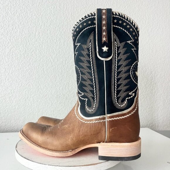 Lane RODEO HOUSTON Mens Cowboy Boots Size 12B Brown Leather Western Blunt Toe - Picture 4 of 13